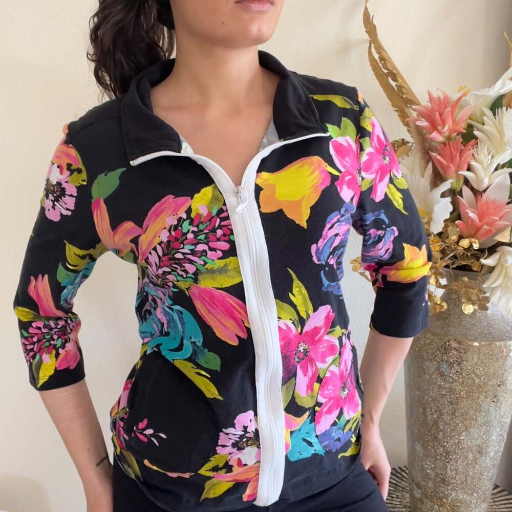 Y2K Deadstock Lightweight Floral Retro Multicolor Zip-Up Jacket - Picture 2 of 10